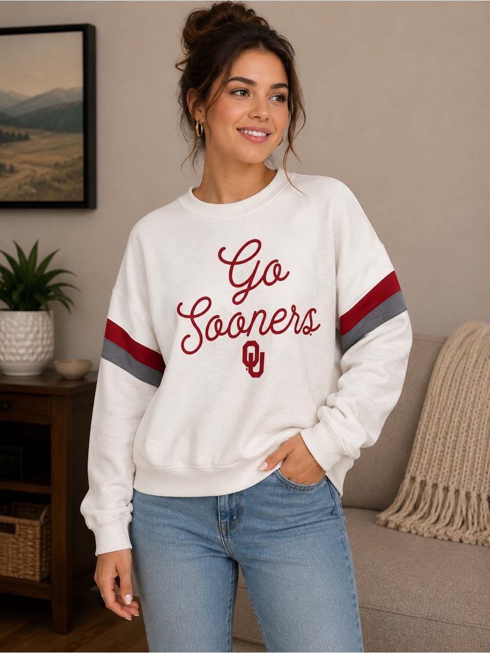 OU Go Sooners White Crewneck Sweatshirt